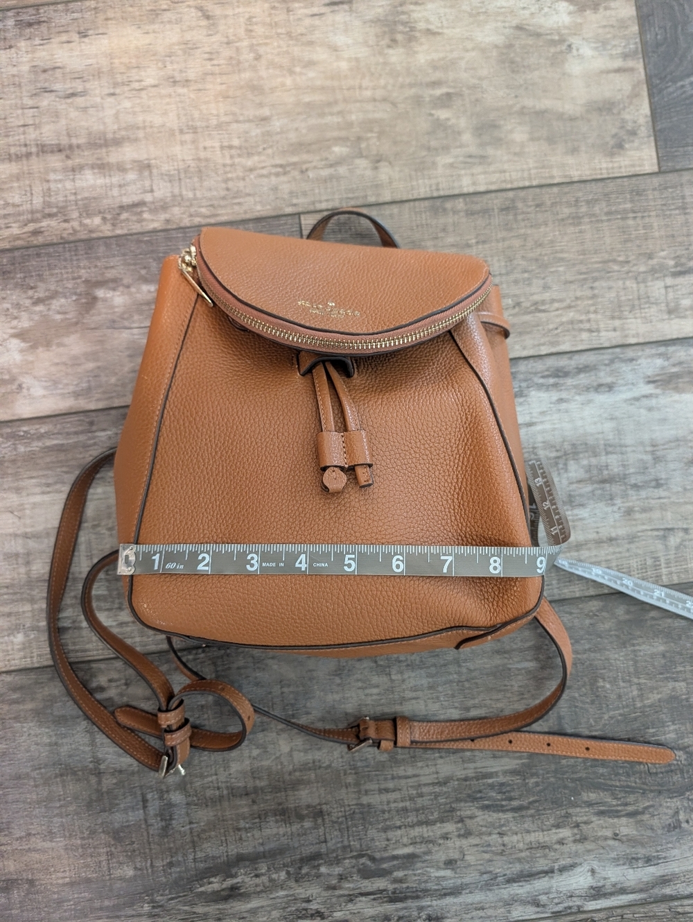 kate spade Pebbled Leather Drawstring Backpack in Tan - Picture 15 of 16